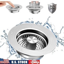 3 in 1 Kitchen Sink Strainer Pop Up Drain Stopper Anti Clog Stainless Steel New