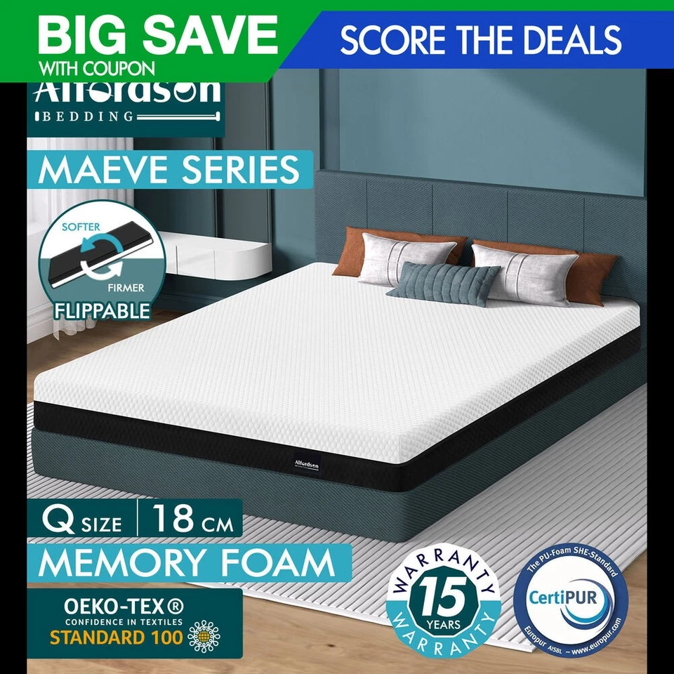 ALFORDSON Mattress Gel Memory Foam Queen Bed Reversible Dual-use Soft Firm