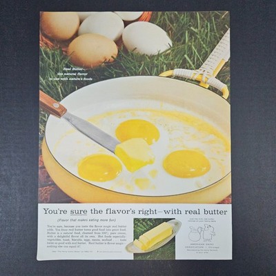 1958 American Dairy Association Real Butter Vintage Print Ad Chicago IL Fry Eggs