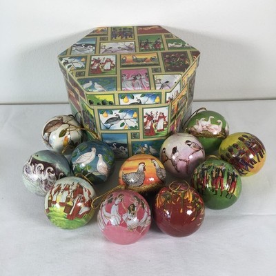 12 Days of Christmas Round Ornaments in Hexagon Box Missing Day 5 Ball