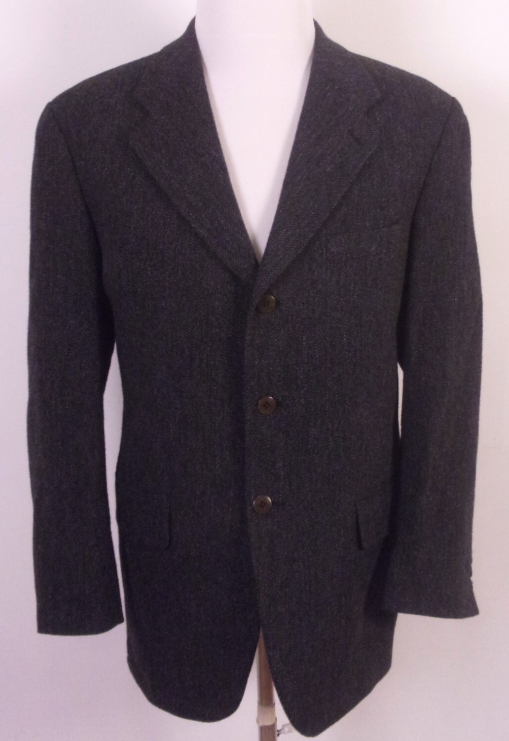vintage EUC Chaps Ralph Lauren Charcoal Herringbone 100% Wool Tweed Blazer 42 R