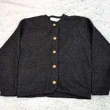 Vintage The Eagle's Eye Sweater Womens M Black Cardigan Wool Button Up Preppy