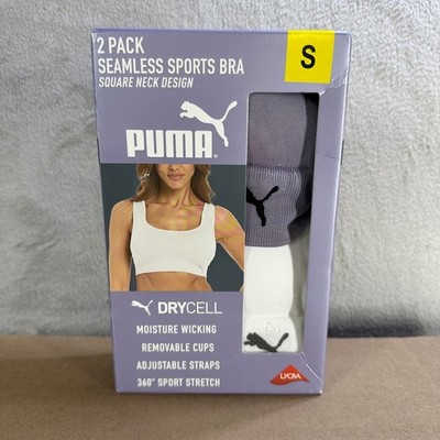Puma 2 Pack Seamless Sports Bra Women's S White Purple DryCell Seamless