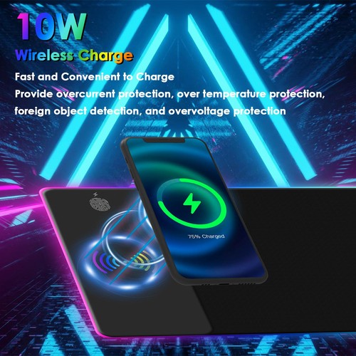 Almohadilla para Juegos RGB con Carga Inalámbrica 15W, 14 Luces Botón Táctil Mat Extra L... - Imagen 4 de 9