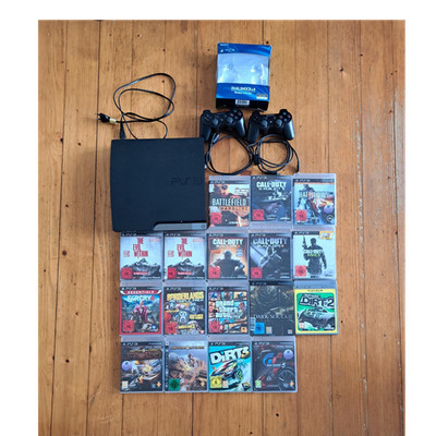 Sony PlayStation 3 Slim 298GB Schwarz mit 2 DualShock 3 Controllern & 17 Spielen