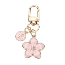 Cute Flower Keychain Letter-E Initial Keychain Charm for Women Pink