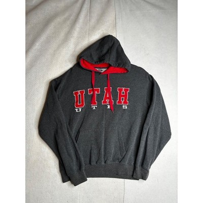 Utah Utes stadium athletics Hoodie Mens L embroidered Grey Red Pullover