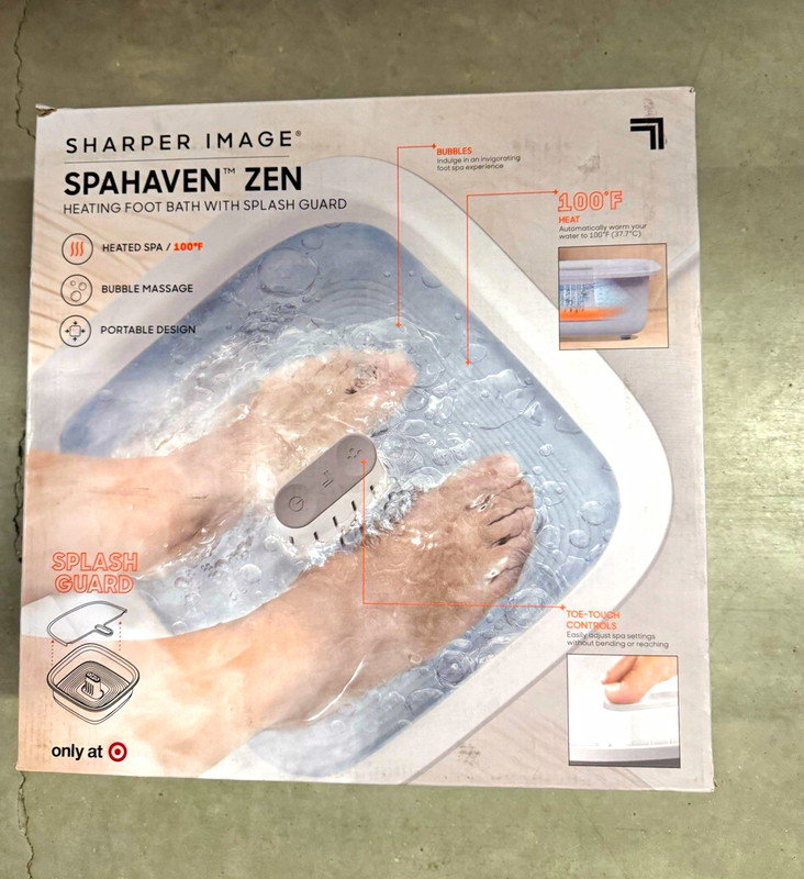 Sharper Image SpaHaven Zen Heated Bubble Massage Foot Bath Toe-Touch White