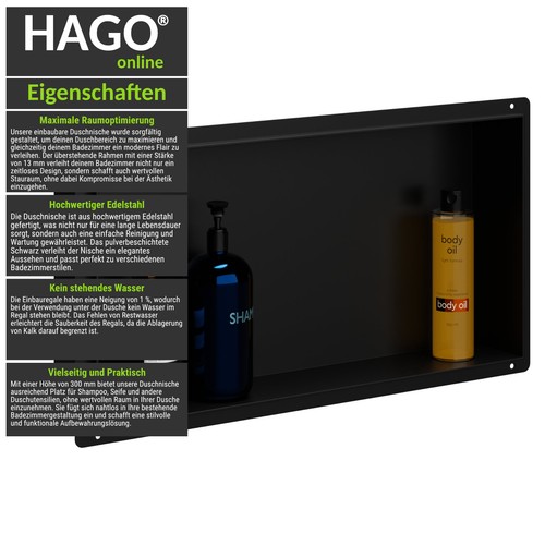 HAGO® HÁGALO USTED MISMO ducha acero inoxidable negro sin marco empotrado montaje estante de ducha - Imagen 18 de 29