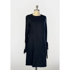 New York and Company Womens M Knit Sweater Dress Black Tie Long Bell Sleeve