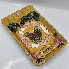 VTG Hawaii Large Ashtray RB Japan Ceramic Trinket Pineapple Flowers Art 7×4.5"