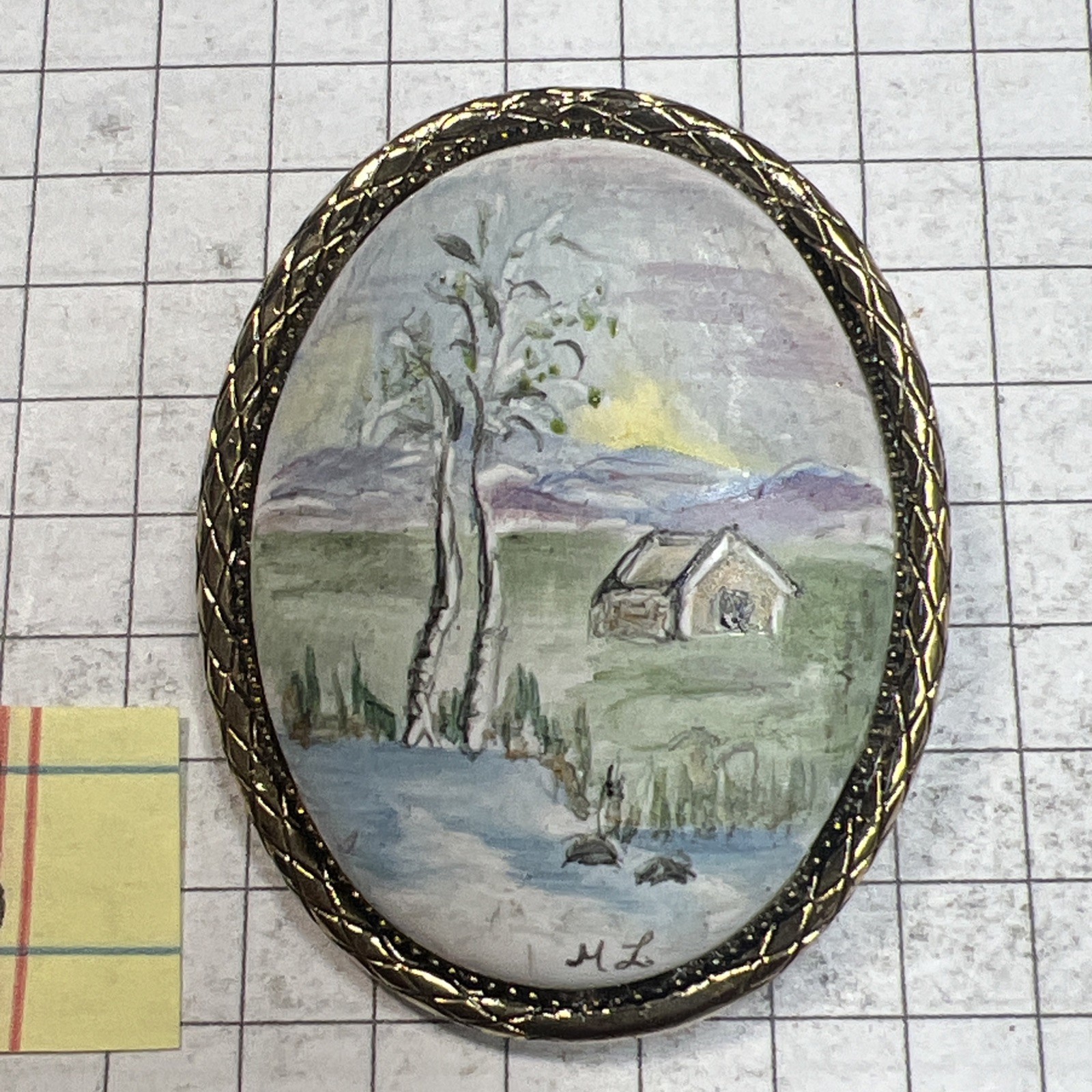 Hand Painted Brooch / Pendant - Unknown Source - … - image 4