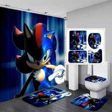 Super Sonic Bathroom 4 Pieces Set Shower Curtain, Toilet Lid Cover and Bath M...