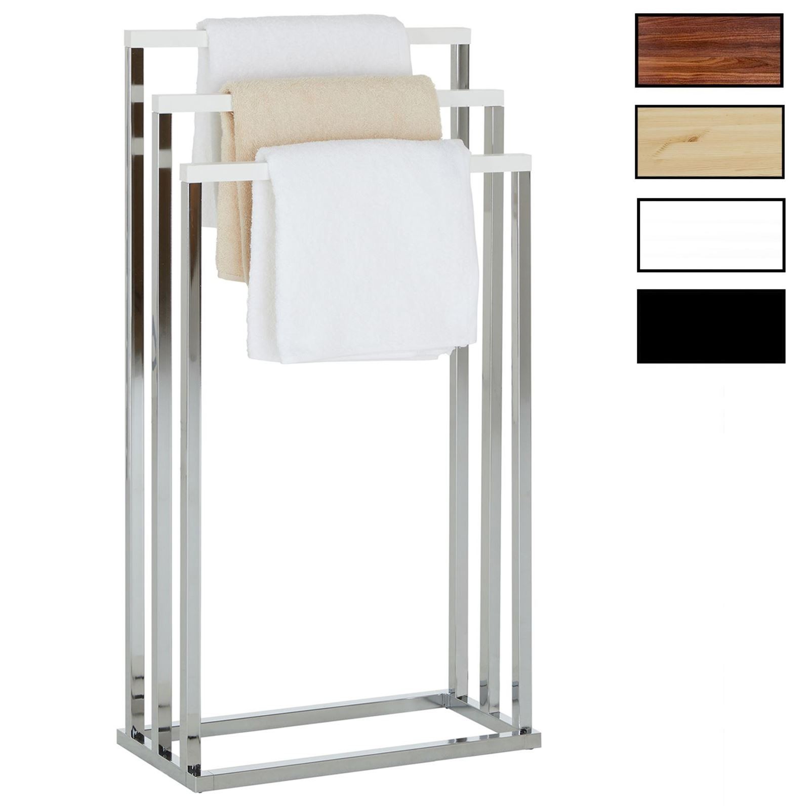 Porte-serviettes 3 barres métal chromé et bois pour une salle de bain zen et ordonnée