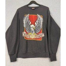 Vintage Harley Davidson 3D Emblem Reno Eagle Sweatshirt Black 1991 Mens L Rare