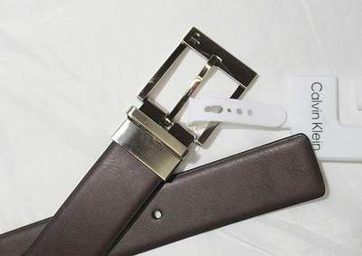 CK Calvin Klein Mens Leather Belt Size 42-44 Twist Buckle Reversible Brand New
