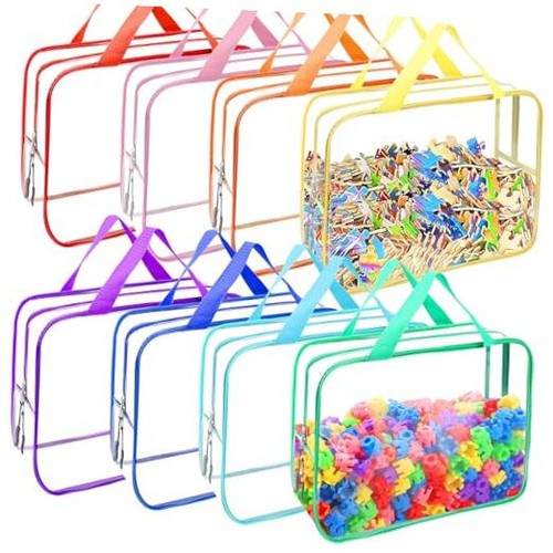 8 Packs 8 Colors Large Toy Storage Bags, Reusable Clear PVC Board Game