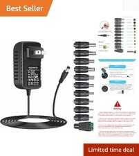 Powerful 24W Universal AC Adapter with 11 Interchangeable Tips for 12V Devices