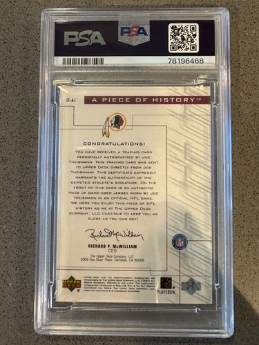2001 UD Pros&Pros Piece History Autograph Joe Theismann PSA GEM MINT 10 (pop:2) - Picture 2 of 2