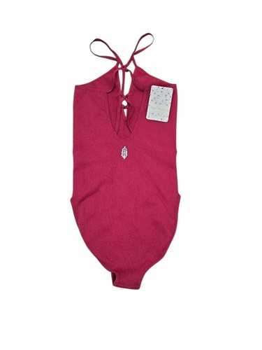 Free People Dance All Day Ribbed Lace-Up Bodysuit Red Sz S - Picture 5 of 8