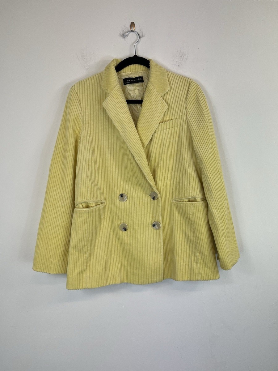 Zara Yellow Corduroy Double Breasted Blazer Jacket Size S UK