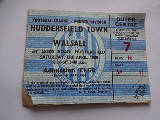 1979/80 Division 4 Huddersfield Town v Walsall Ticket Stub