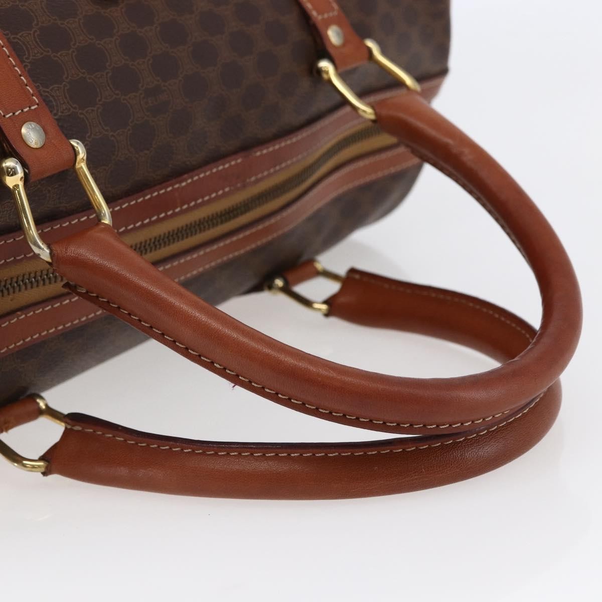 CELINE Macadam Canvas Mini Boston Bag PVC Leather Brown Auth