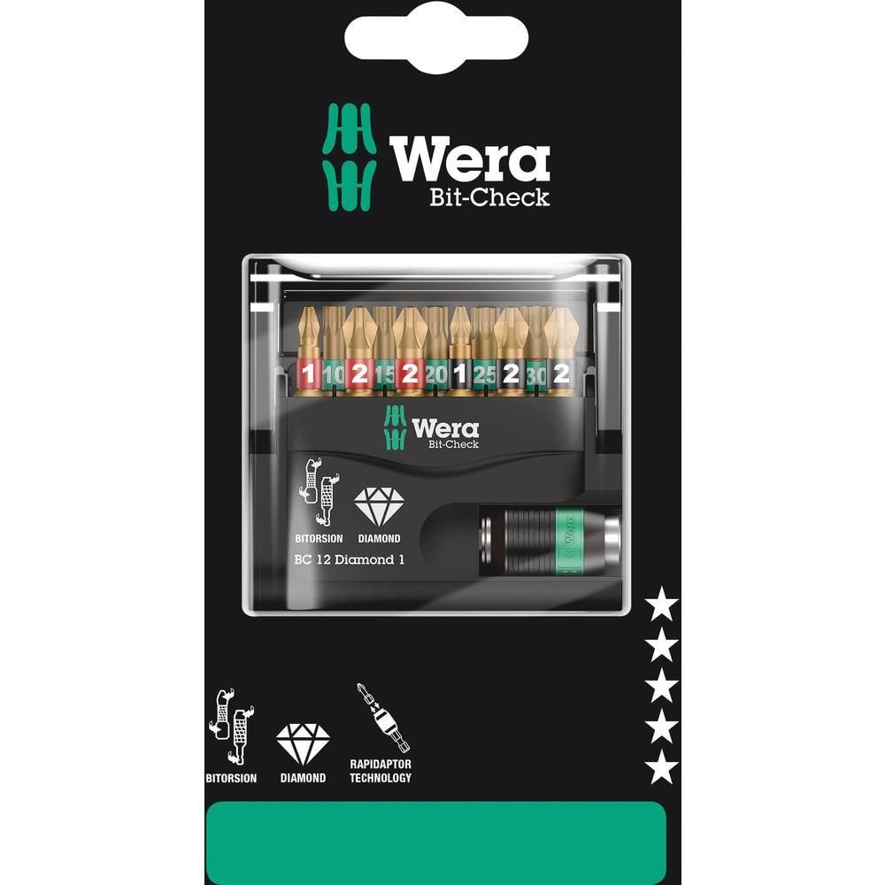 Wera 05136392001 Bit-Check 12 Diamond 1 Jeu d'embouts 1/4 avec torsion