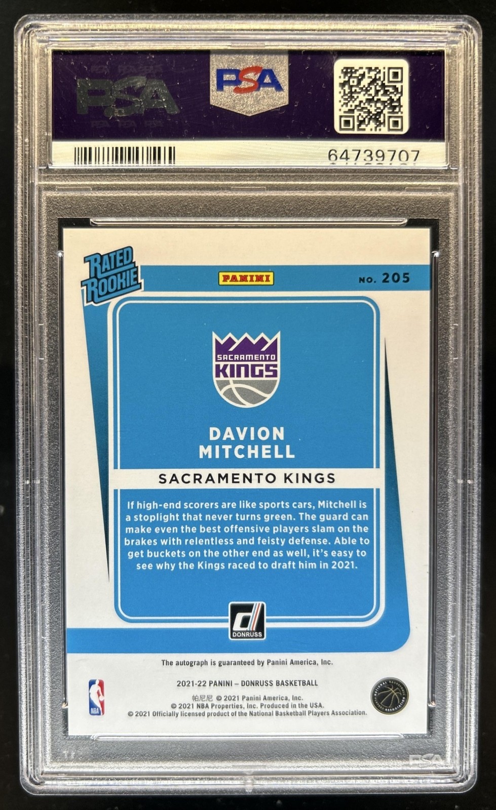 2021-22 Donruss Davion Mitchell Rated Rookie Holo Gold Laser RC Auto #/10 PSA 10 view 2