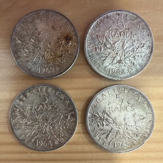 4 Pièces De 5 Francs argent Semeuse De 1962 1963 1964 1965