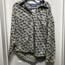 Style & Co Women’s long sleeve button up blue horse top size Large