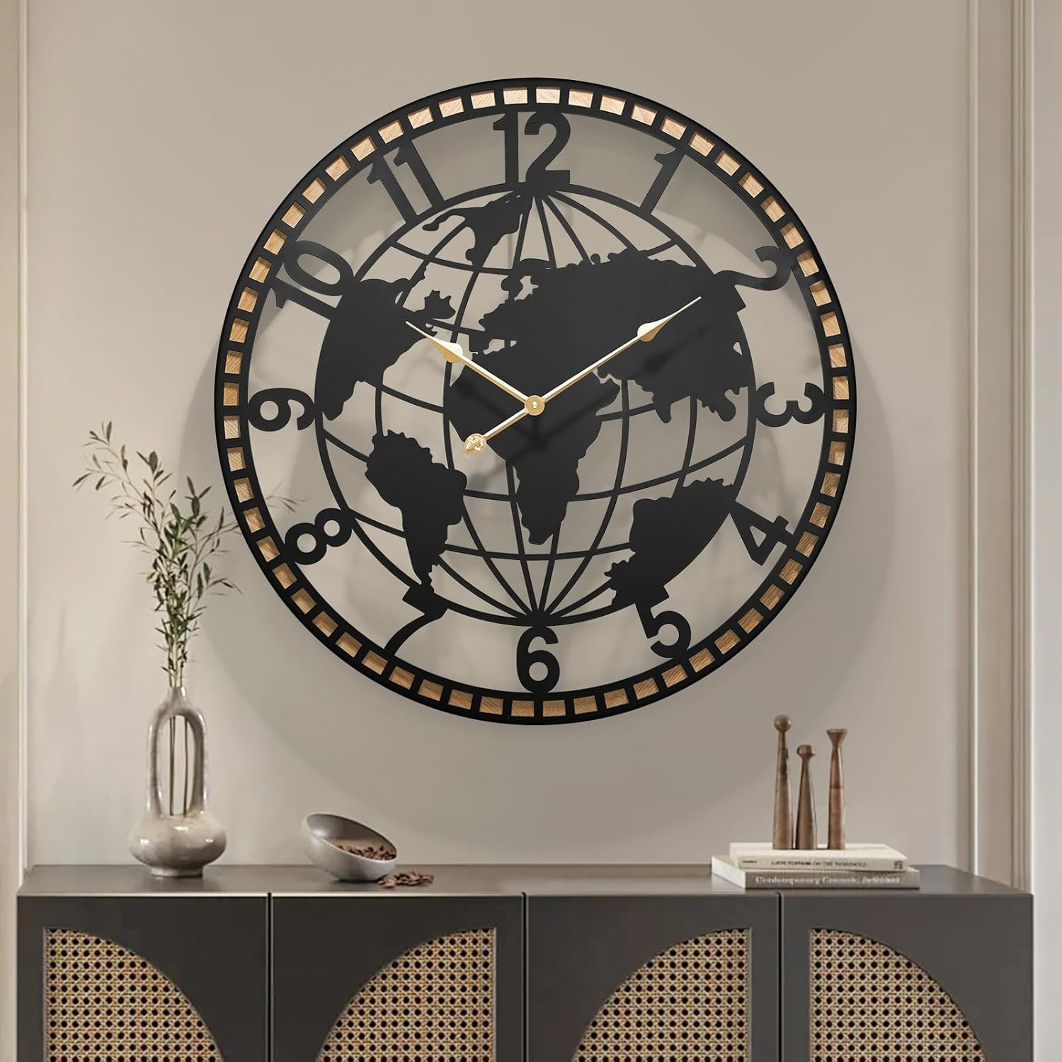 World Map Decorative Wall Clock - Metal Frame for Home & Thoughtful Gift