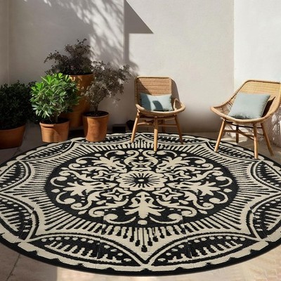 Round Outdoor Plastic Straw Rug Reversible Portable Patio Camping Picnic Carpet