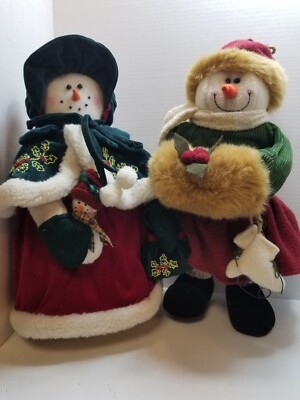 Vintage Snowman Family Pair Couple Baby Victorian Women Ladies Dress 16'' Tall
