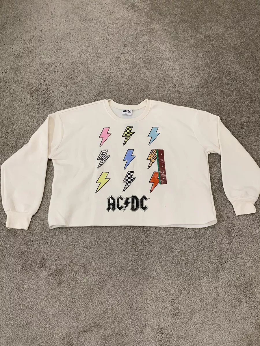 AC/DC Rock Band Sweatshirt Crop Cream Super Soft Cool Women\'s Juniors Sz M  New | eBay