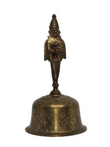 Vintage Indian Brass Figural Bell – 6.4oz Hand-Etched Ritual Temple Decor