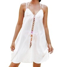 WOMEN PLUS SIZE WHITE HALTER NECK DRAWSTRING SUMMER DRESS ( SIZE L )