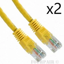 2 Pack Lot - 5ft CAT5e Ethernet Network LAN Router Patch Cable Cord Wire Yellow