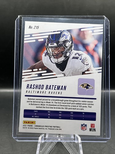 2021 Panini Chronicles - RASHOD BATEMAN PRESTIGE ROOKIE #215 Baltimore Ravens - Picture 3 of 3