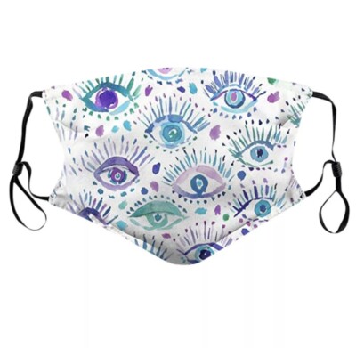 Erwachsene Gesichtsmaske Stoff waschbar atmungsaktiv weich doppellagig Boho blau grau UK