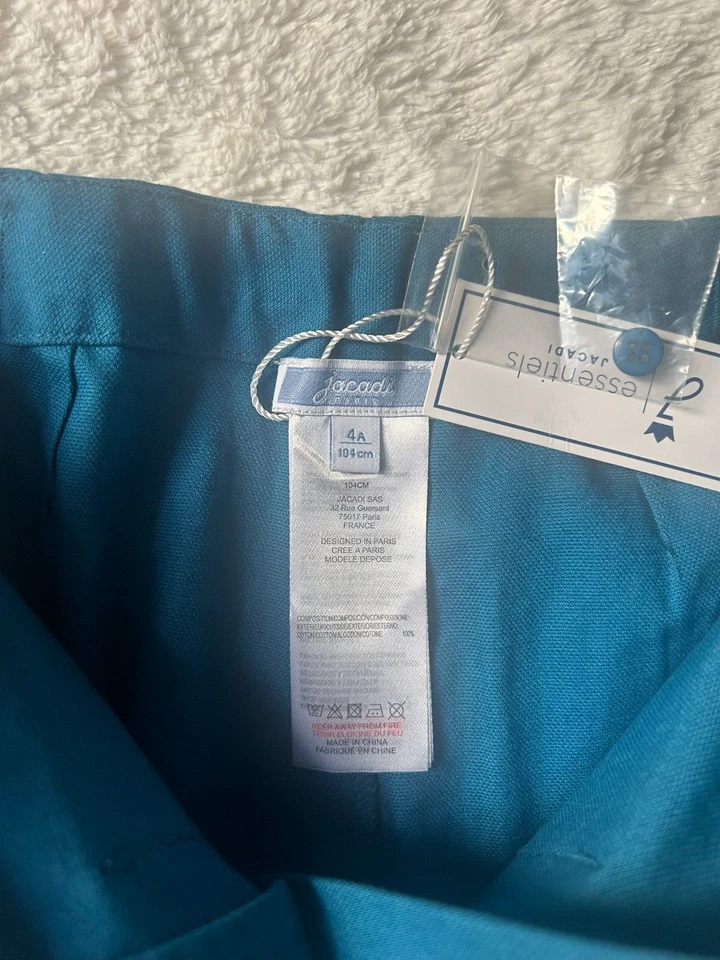 Shorts femininos Jacadi Paris NOVO COM ETIQUETAS. Tamanho 4Y. Azul. Algodão orgânico. Bolsos - Imagem 3 de 3