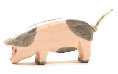 Ostheimer 10952 Schwein rosa gefleckt Kopf tief aus Holz NEU vom Fachhändler