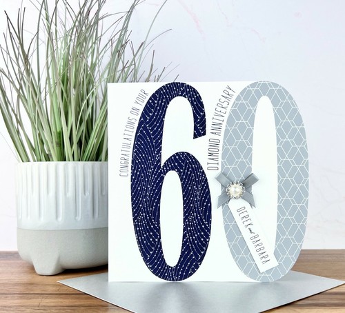 Personalised Handmade Diamond 60th Wedding Anniversary Card - Picture 2 of 2