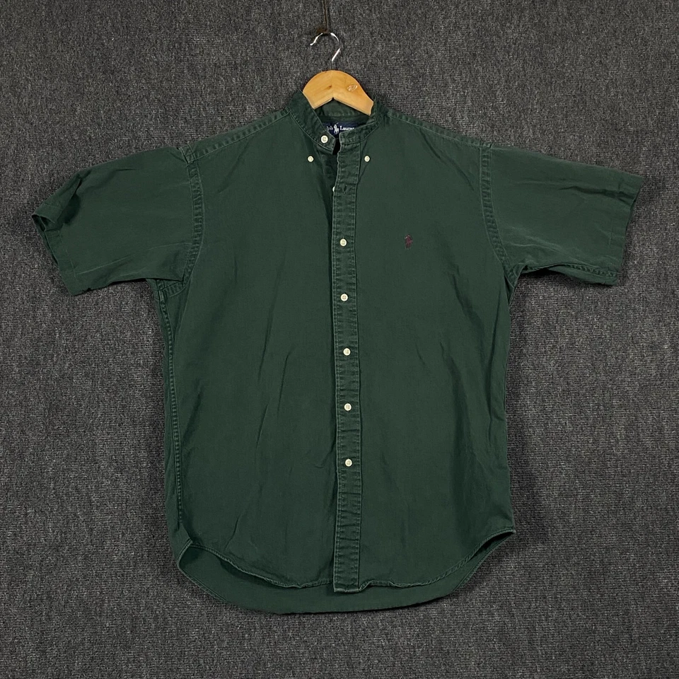 Ralph Lauren Blaire Mens Small Short Sleeve Button Up Shirt Dark Green Band