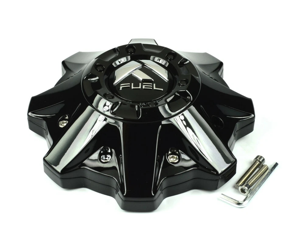 4x NUEVAS tapas centrales para llantas todo terreno de combustible negro brillante atornilladas 8 orejetas 1002-53 GB Foto 3 de 4