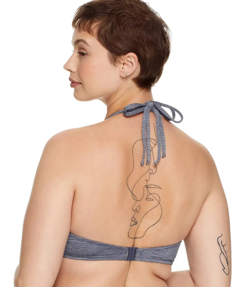 Miss Mandalay синий серебряный джинсовой ткани люрекс с бретелью через шею бикини плавать верх, США 30J, Великобритании 30gg - Изображение 3 из 4