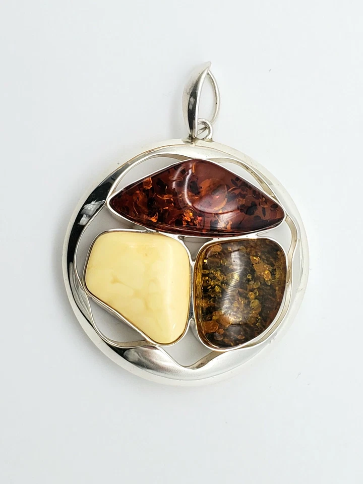 GRAN COLGANTE DE PLATA DE LEY CON CARAMELO COÑAC Y ORO ÁMBAR BÁLTICO NATURAL! Foto 2 de 4