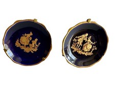 2 Limoges France Miniature Cobalt Blue Plate w/Holder Courting Couple 24kt