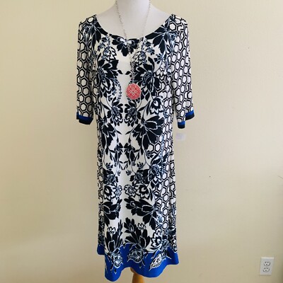 Eliza J Sheath Honeycomb Formal Dress Size 14 Floral Print Blue