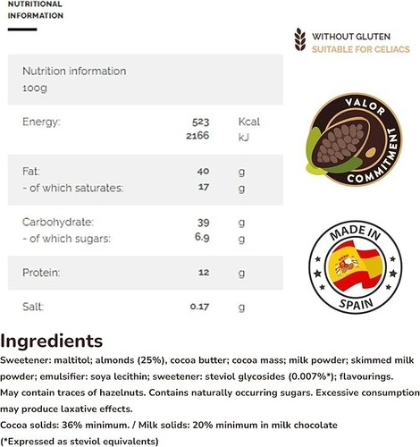 Sugar Free Milk Chocolate Bar - Milk and Hazelnut Cream Diabetic Chocolate Bar - - Picture 4 of 4